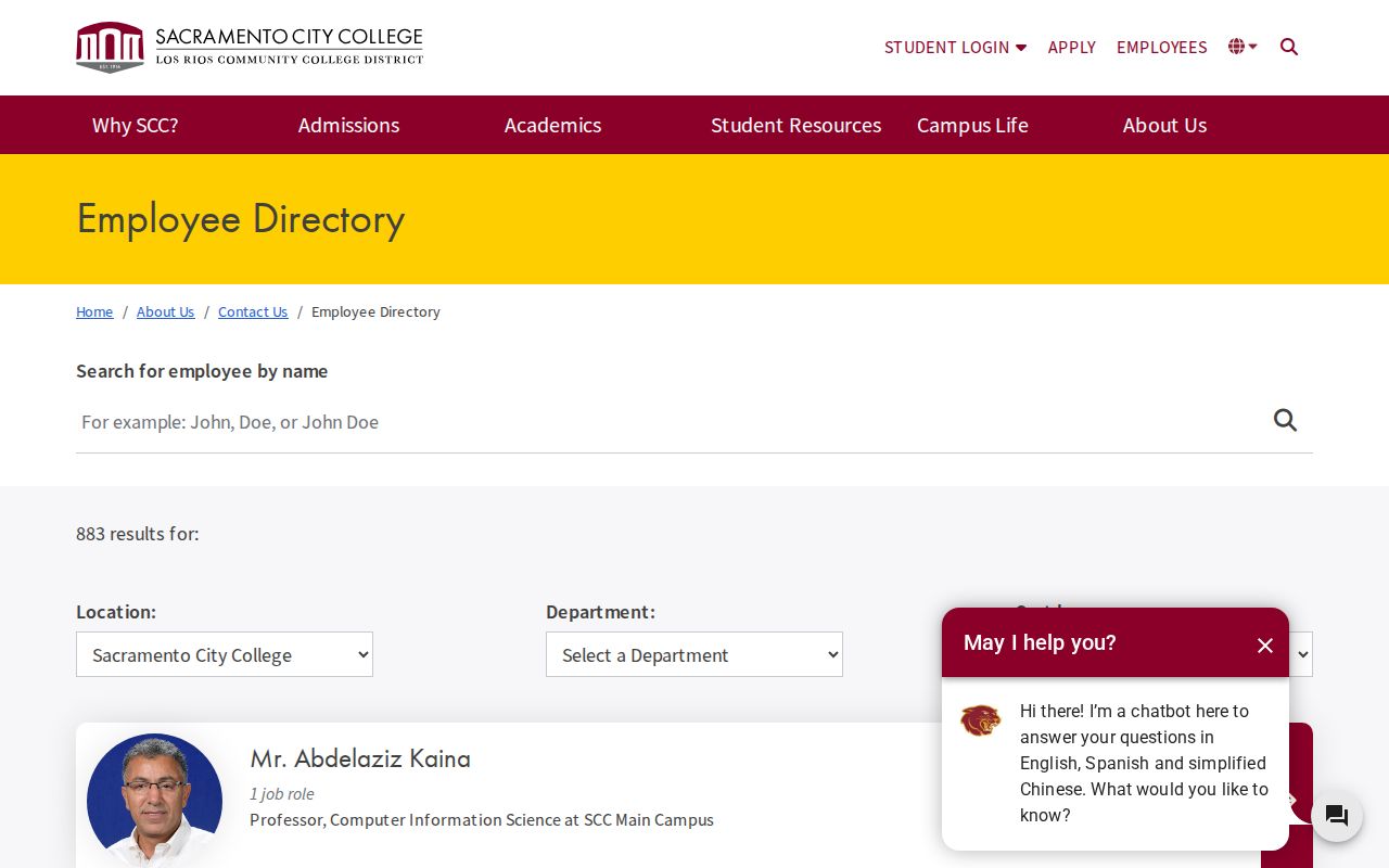 Sacramento people directories college employee listing
