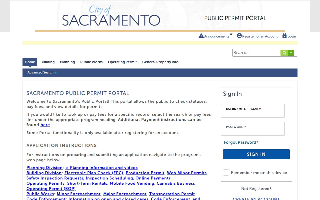 Sacramento people directories public permit portal