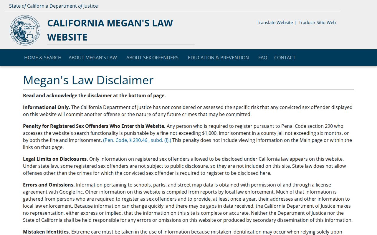 Sacramento records access through the California Megan's Law registry