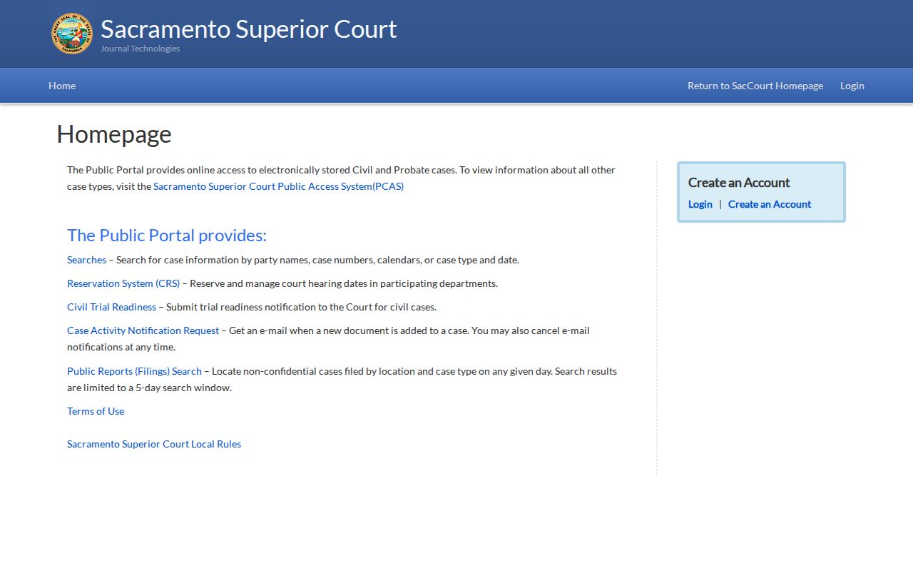 Sacramento records search in the civil and probate court portal