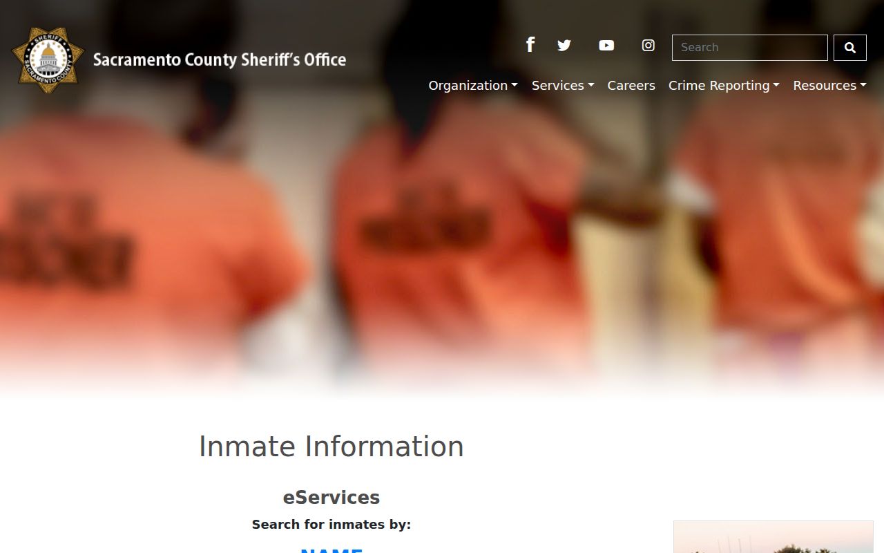 Sacramento records lookup through inmate name search fields