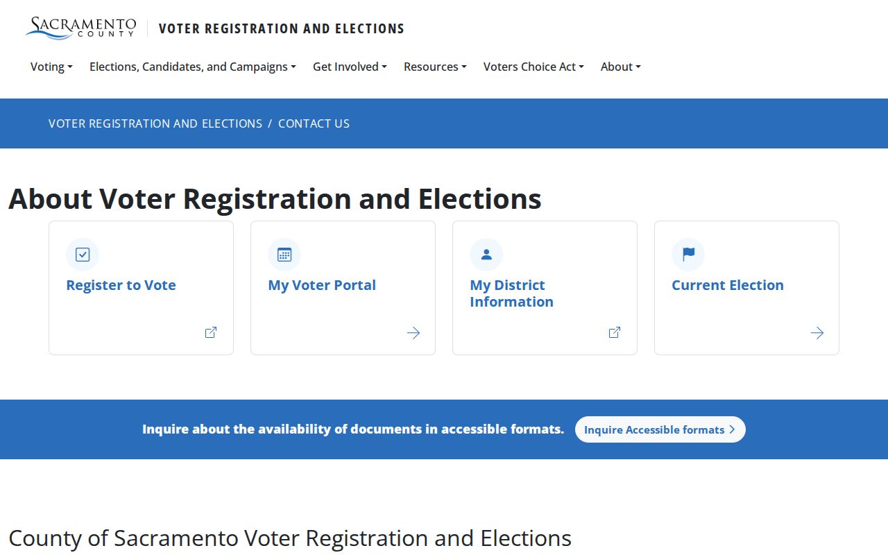 Sacramento voter registration records elections contact page