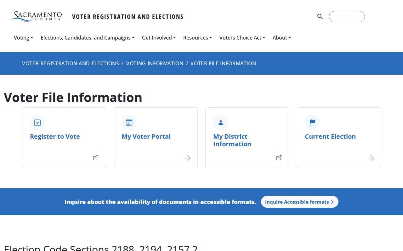 Sacramento voter registration records file information page
